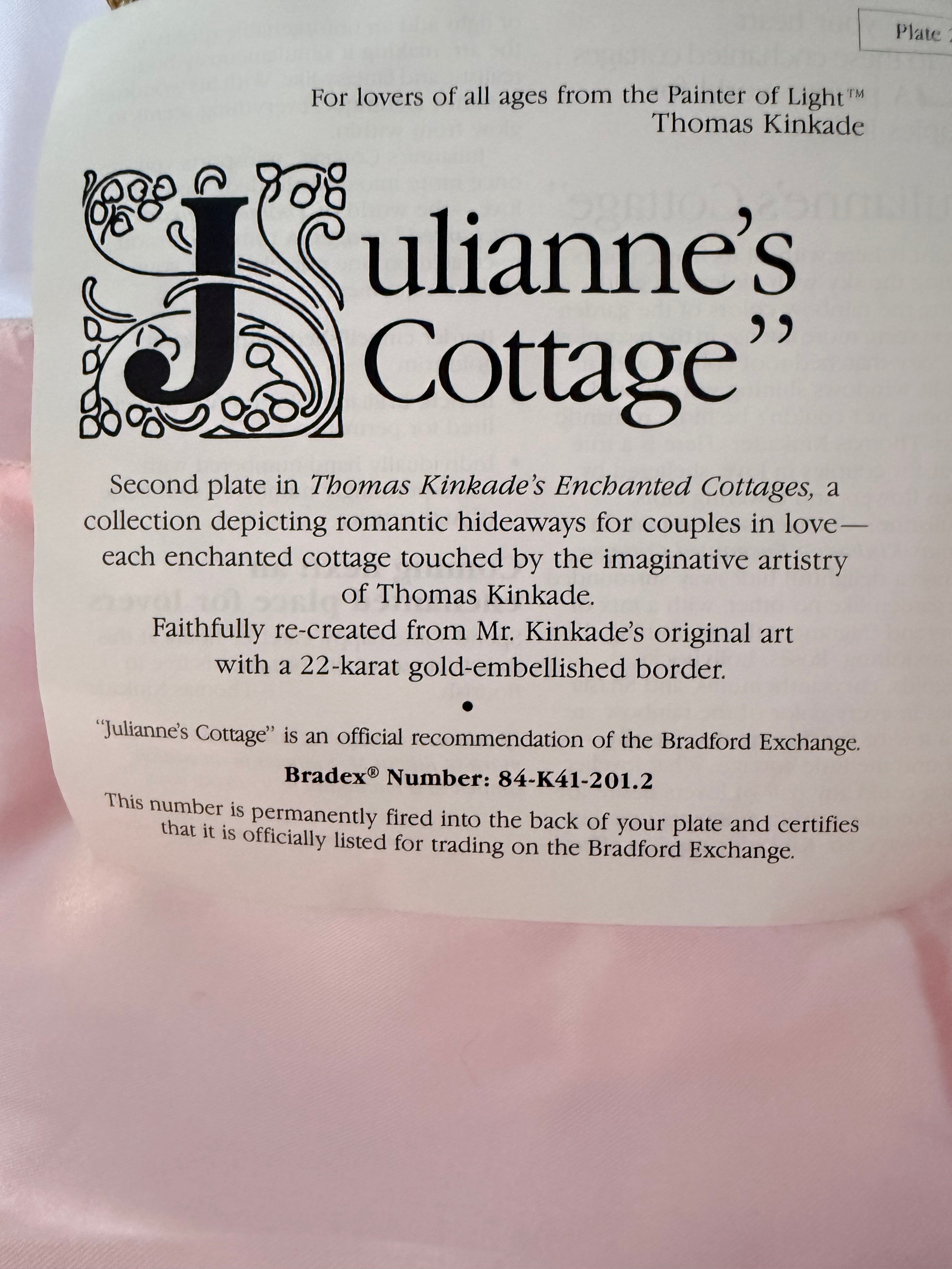 JULIANNE'S COTTAGE collector plate THOMAS KINKADE Enchanted Cottages
