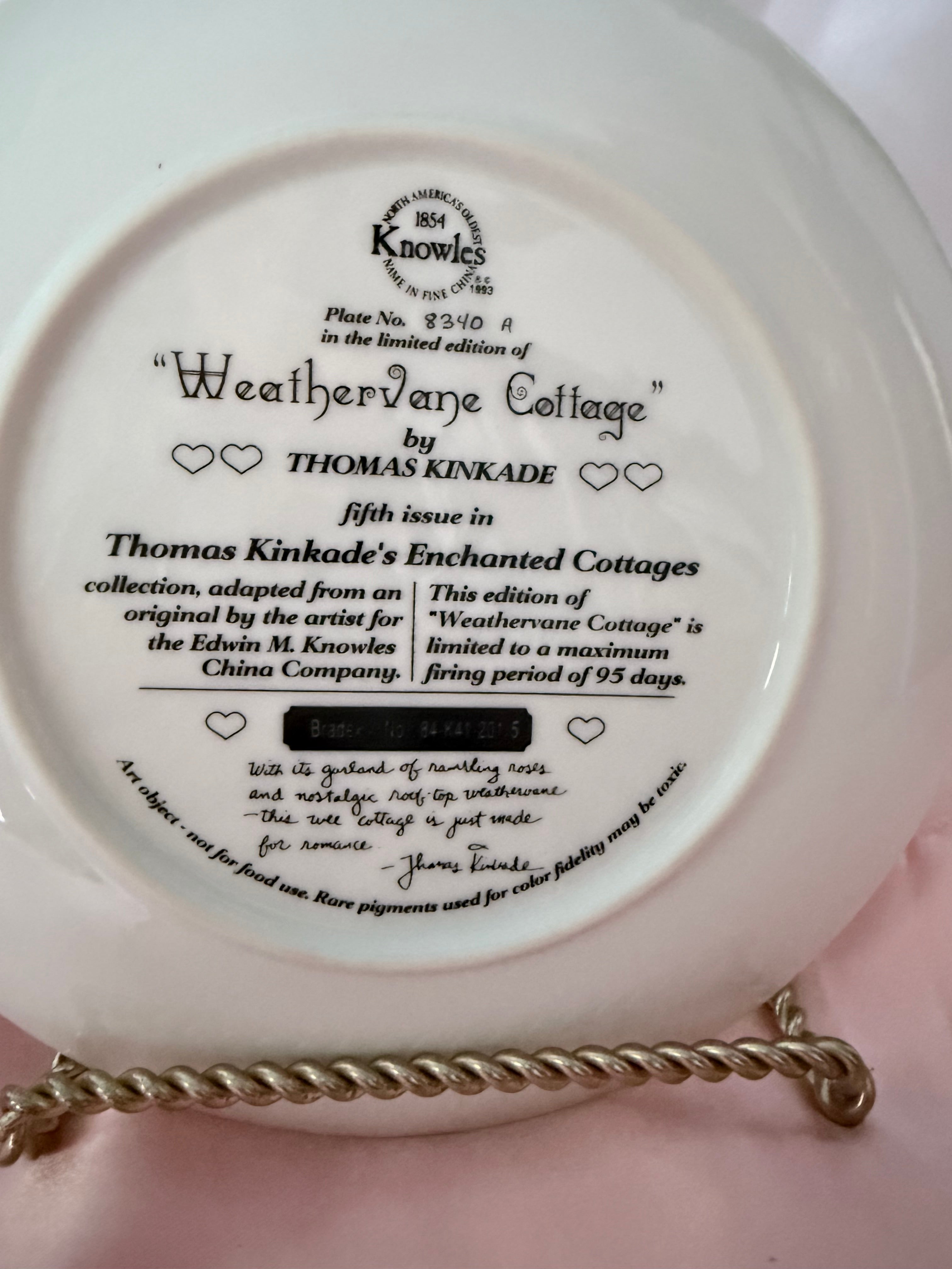 WEATHERVANE COTTAGE collector plate THOMAS KINKADE Enchanted Cottages