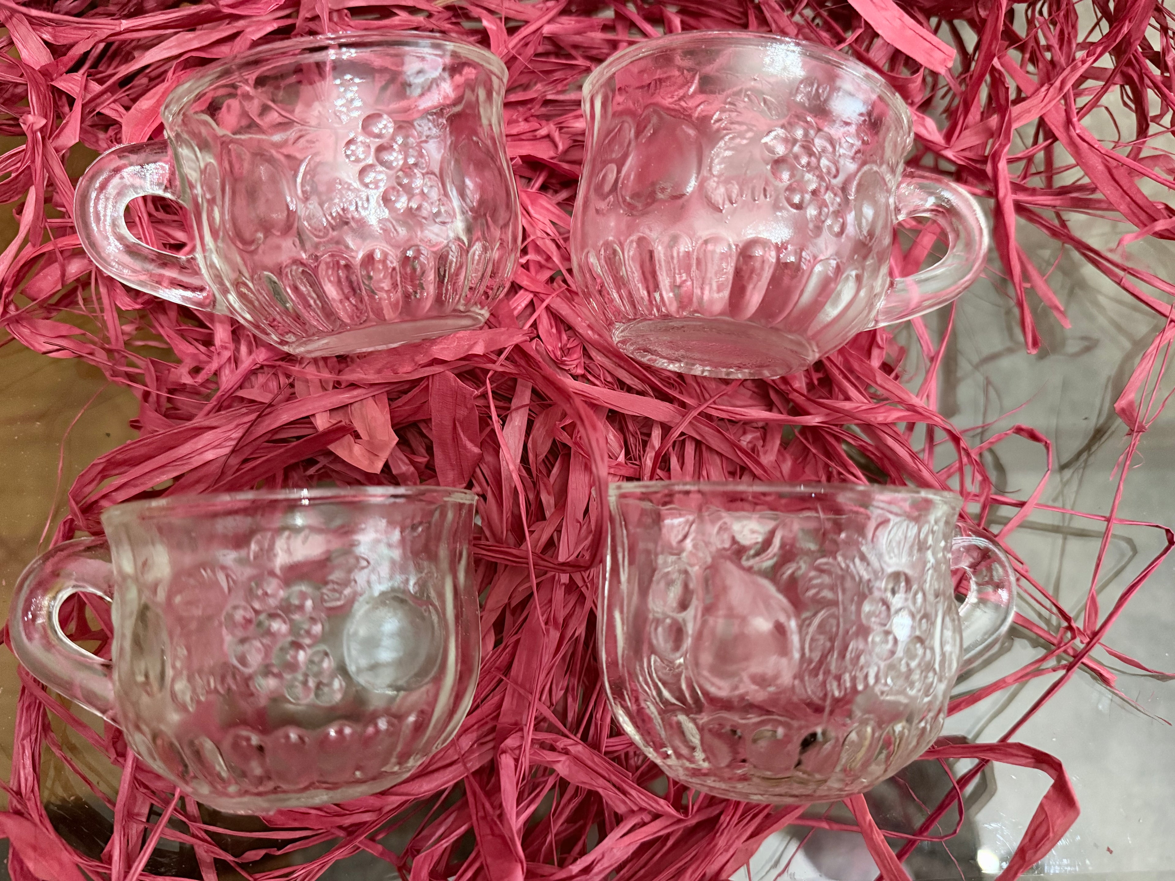 Vintage Set of 4 Clear Pressed Glass mugs