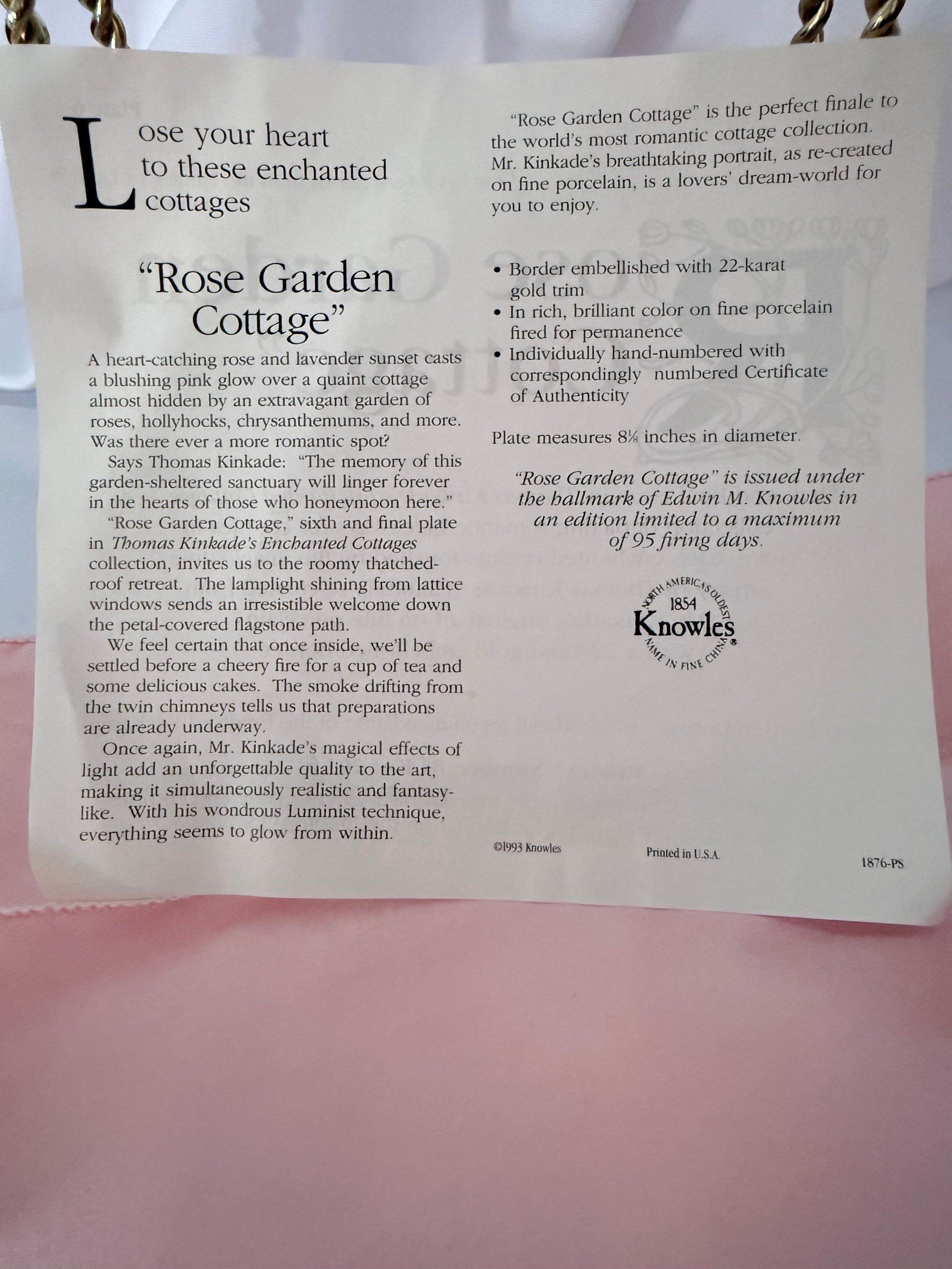 SWEATHEART COTTAGE collector plate THOMAS KINKADE Enchanted Cottages (Copy)