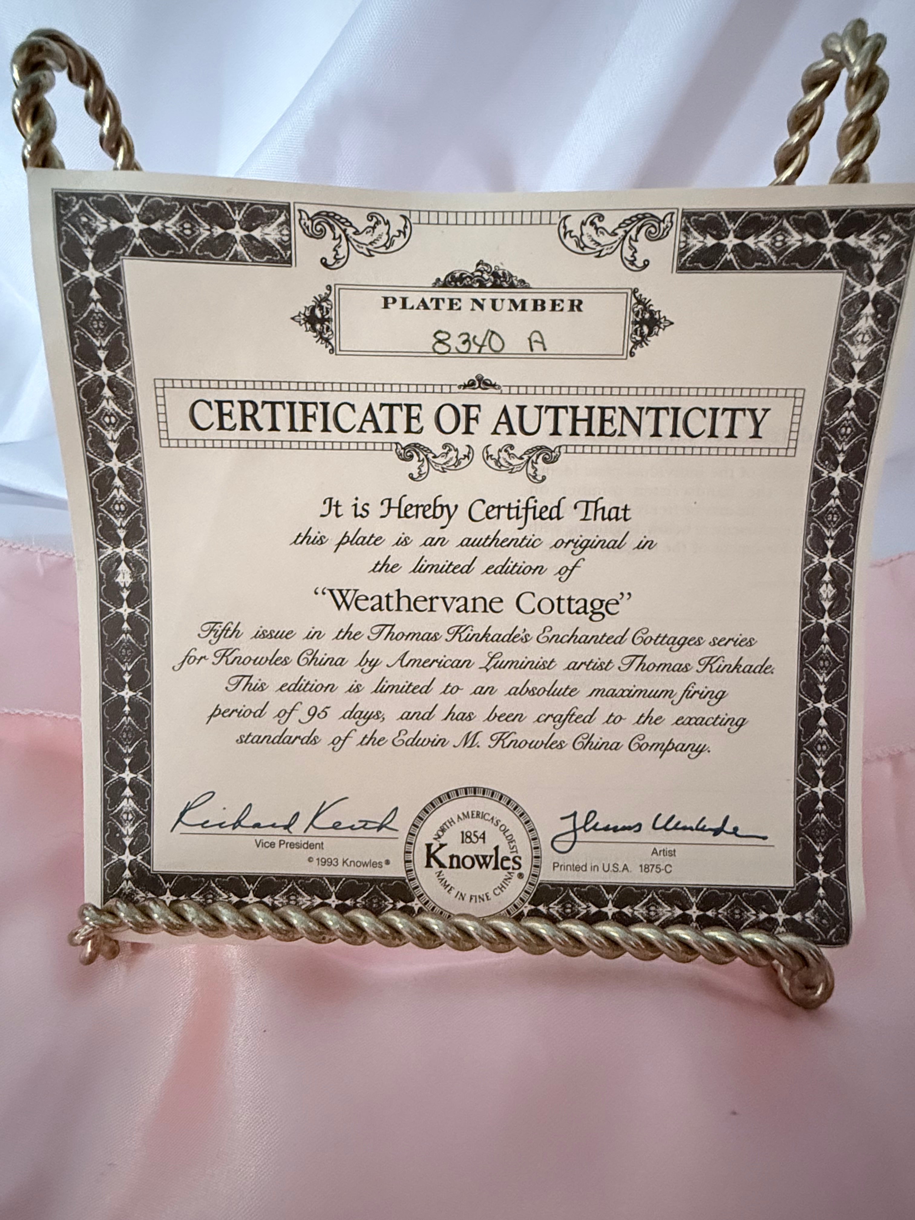WEATHERVANE COTTAGE collector plate THOMAS KINKADE Enchanted Cottages