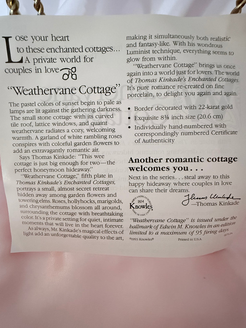 WEATHERVANE COTTAGE collector plate THOMAS KINKADE Enchanted Cottages