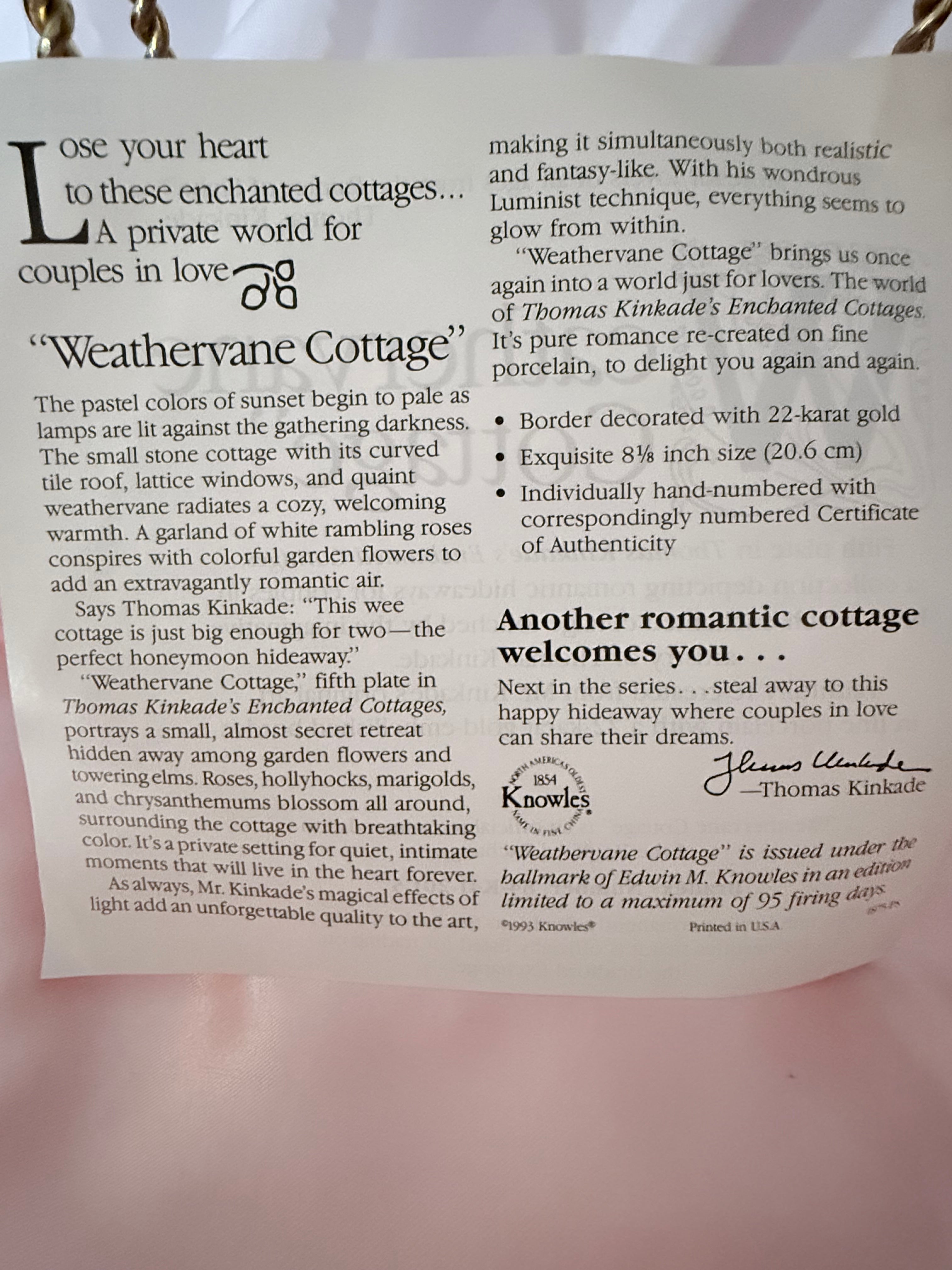 WEATHERVANE COTTAGE collector plate THOMAS KINKADE Enchanted Cottages