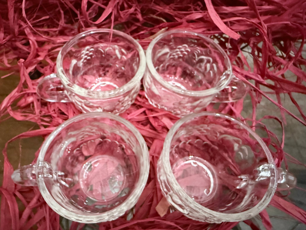 Vintage Set of 4 Clear Pressed Glass mugs