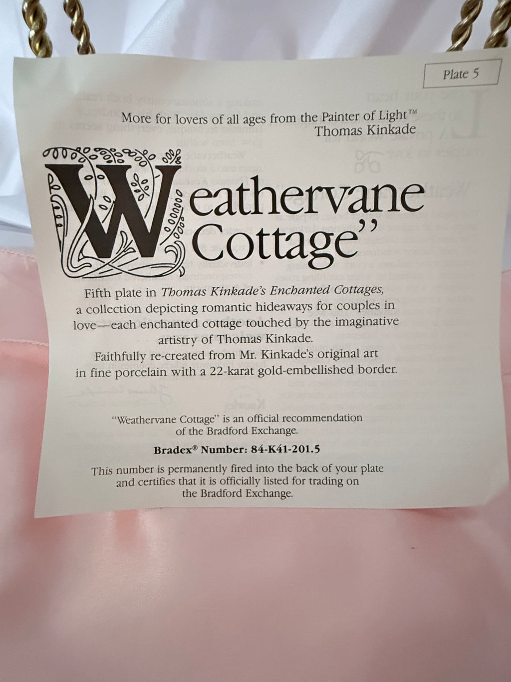 WEATHERVANE COTTAGE collector plate THOMAS KINKADE Enchanted Cottages