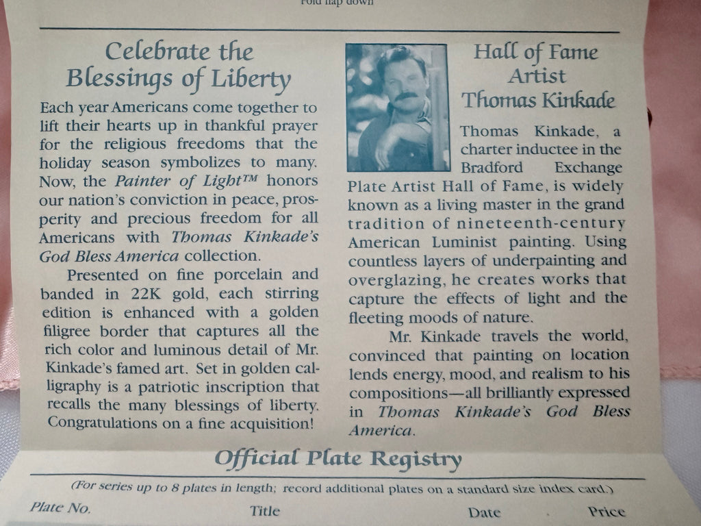 LIGHTS OF LIBERTY collector plate THOMAS KINKADE God Bless America Collection