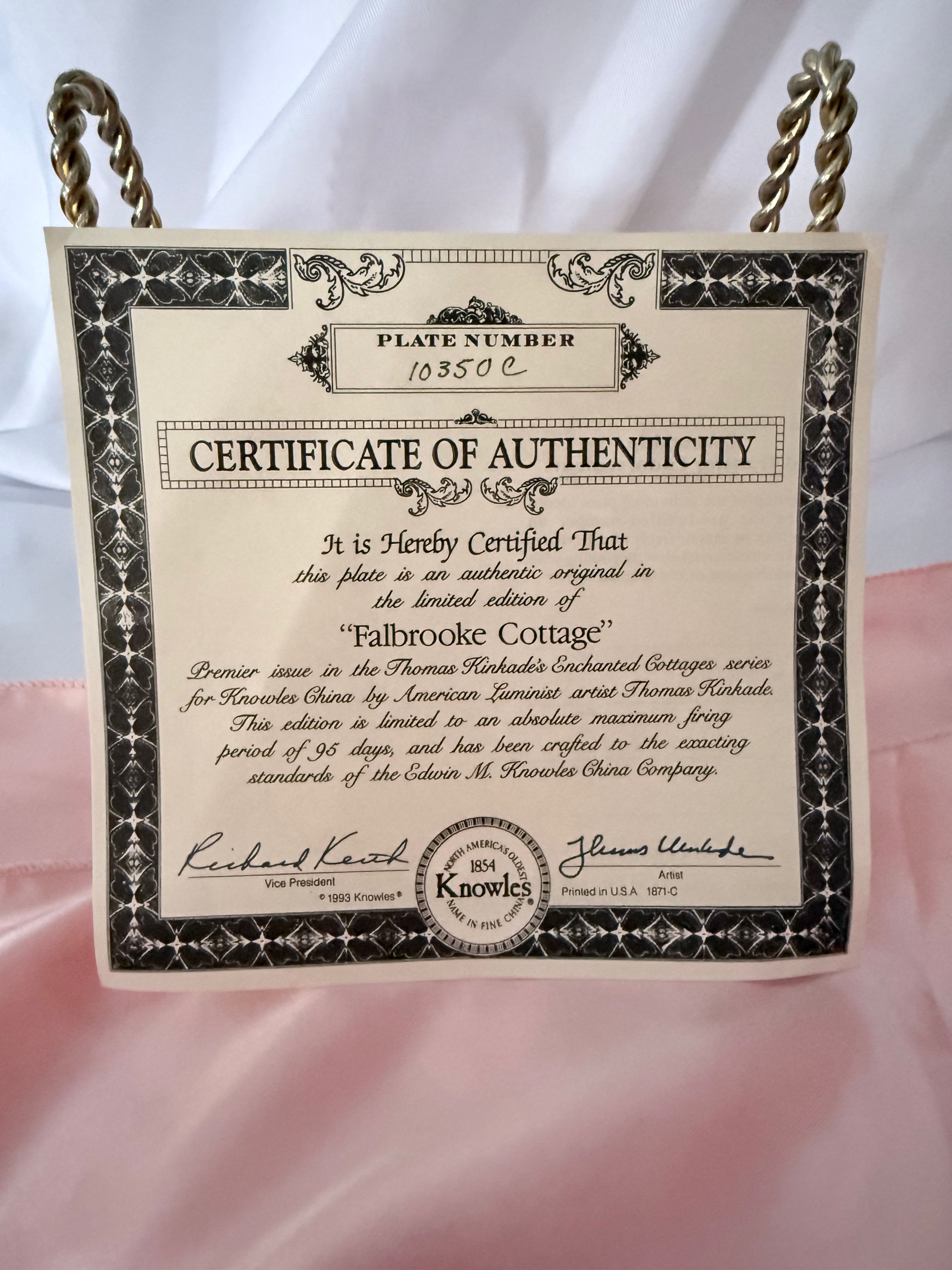 FALBROOKE COTTAGE collector plate THOMAS KINKADE Enchanted Cottages