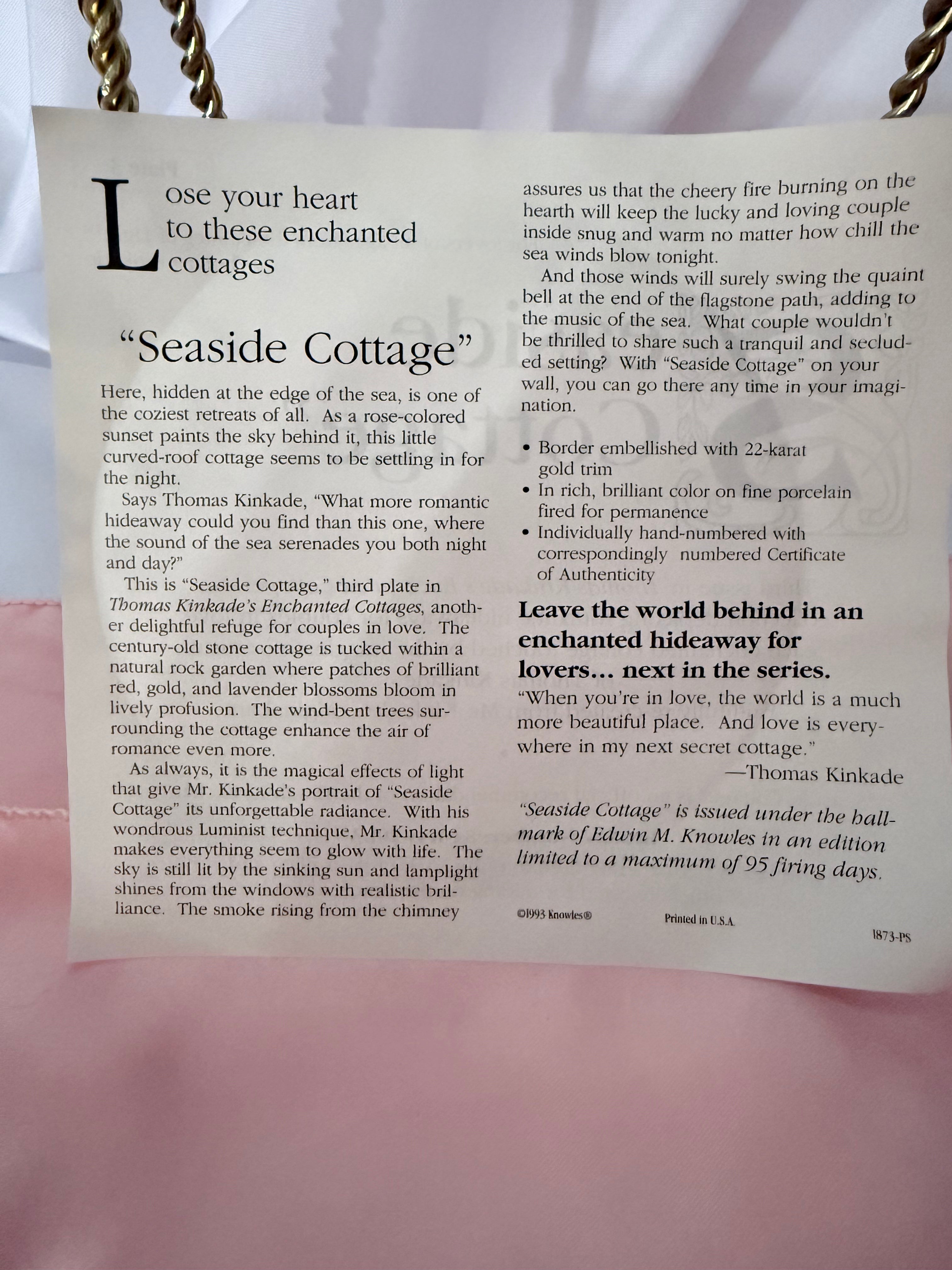 SEASIDE COTTAGE collector plate THOMAS KINKADE Enchanted Cottages