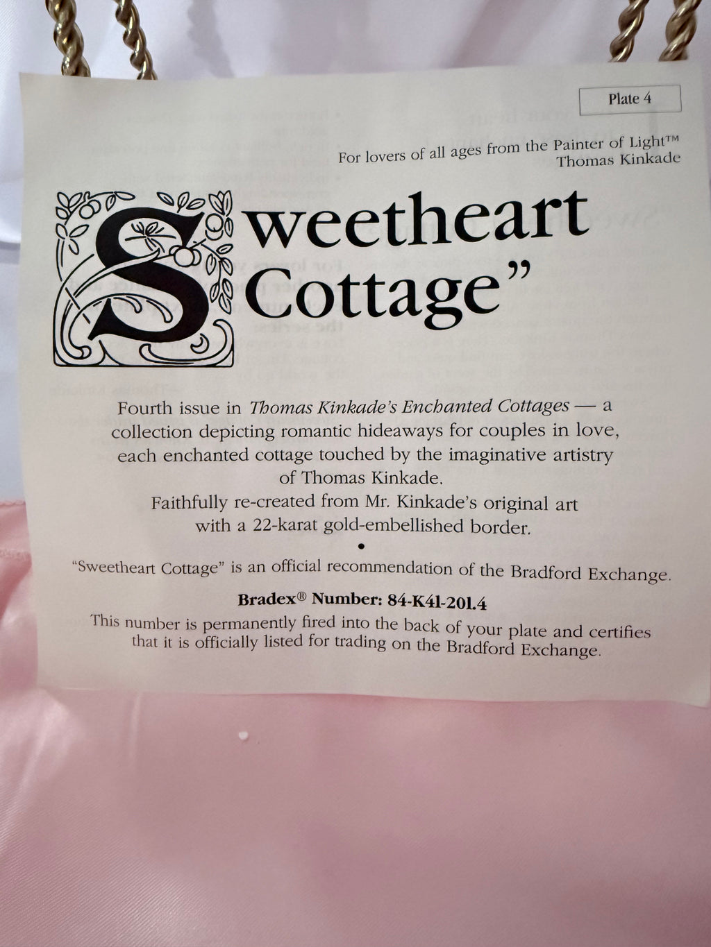SWEATHEART COTTAGE collector plate THOMAS KINKADE Enchanted Cottages (Copy)