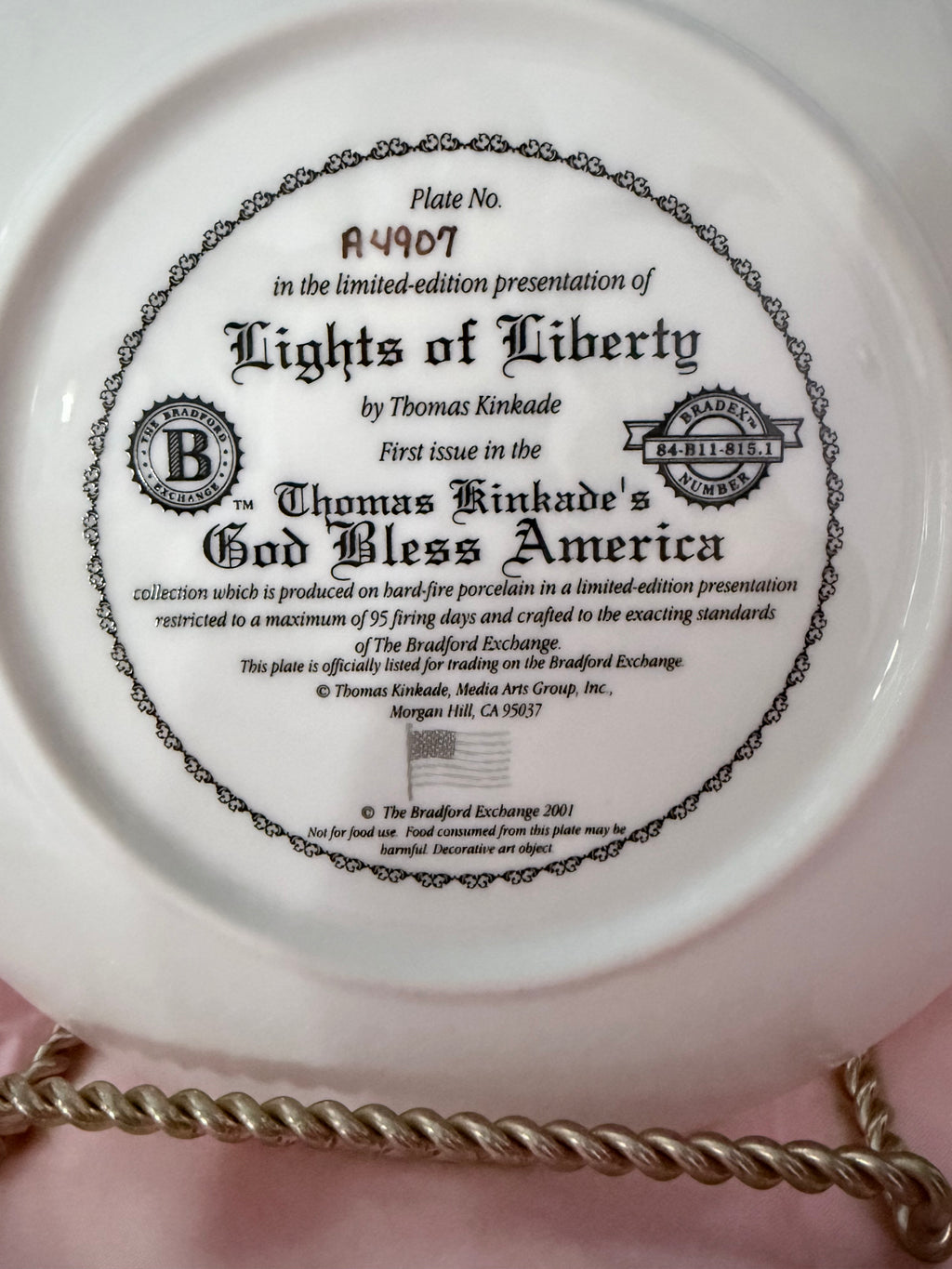 LIGHTS OF LIBERTY collector plate THOMAS KINKADE God Bless America Collection