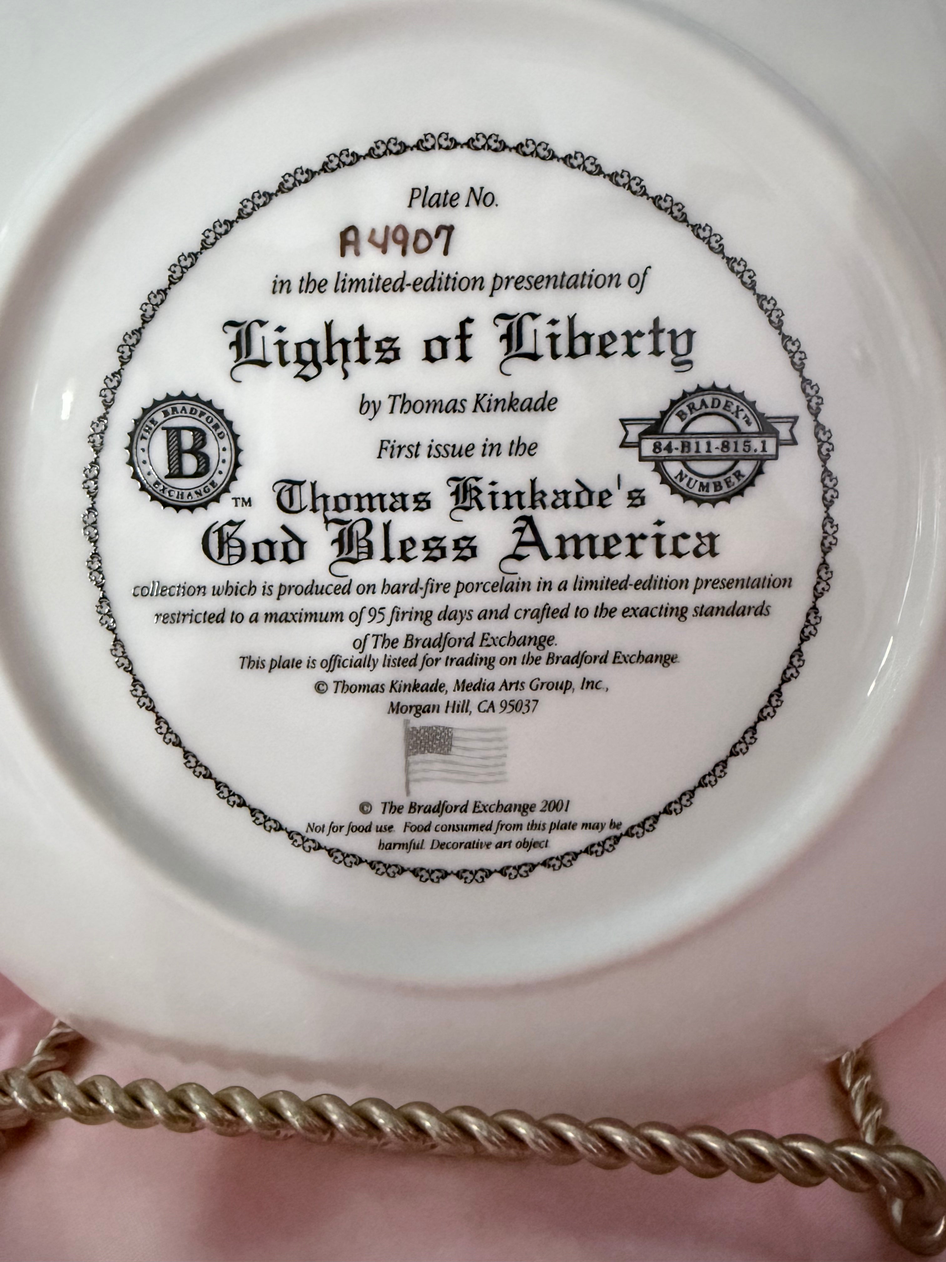 LIGHTS OF LIBERTY collector plate THOMAS KINKADE God Bless America Collection