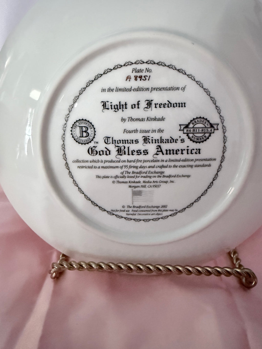 LIGHT OF FREEDOM collector plate THOMAS KINKADE God Bless America Collection
