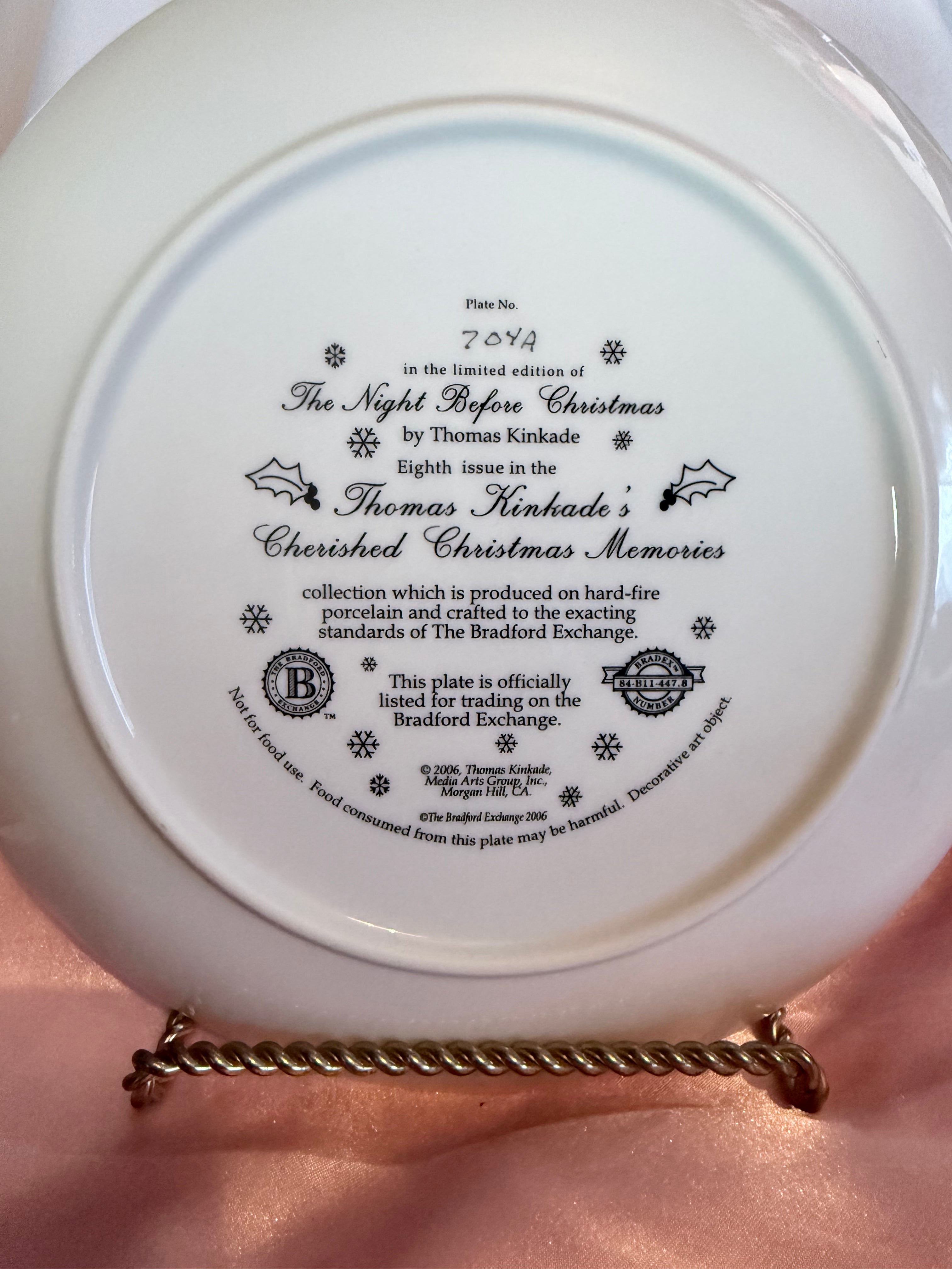 Bradford Exchange Thomas Kinkade Night Before Christmas Limited Plate 2006