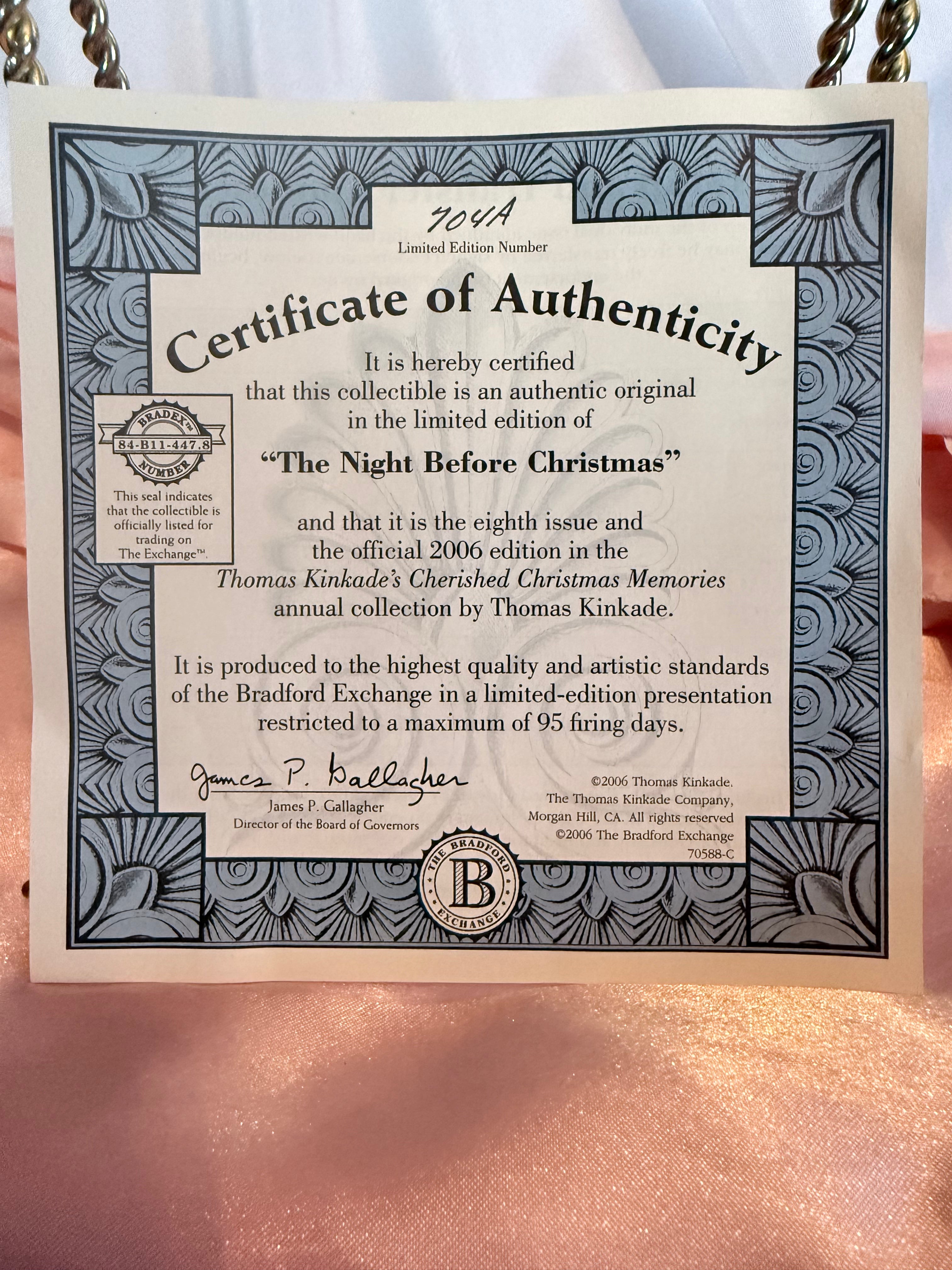 Bradford Exchange Thomas Kinkade Night Before Christmas Limited Plate 2006
