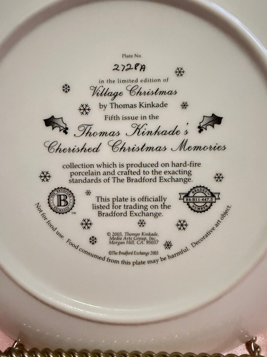 Bradford Exchange Thomas Kinkade Village Christmas.               Limited Plate 2003