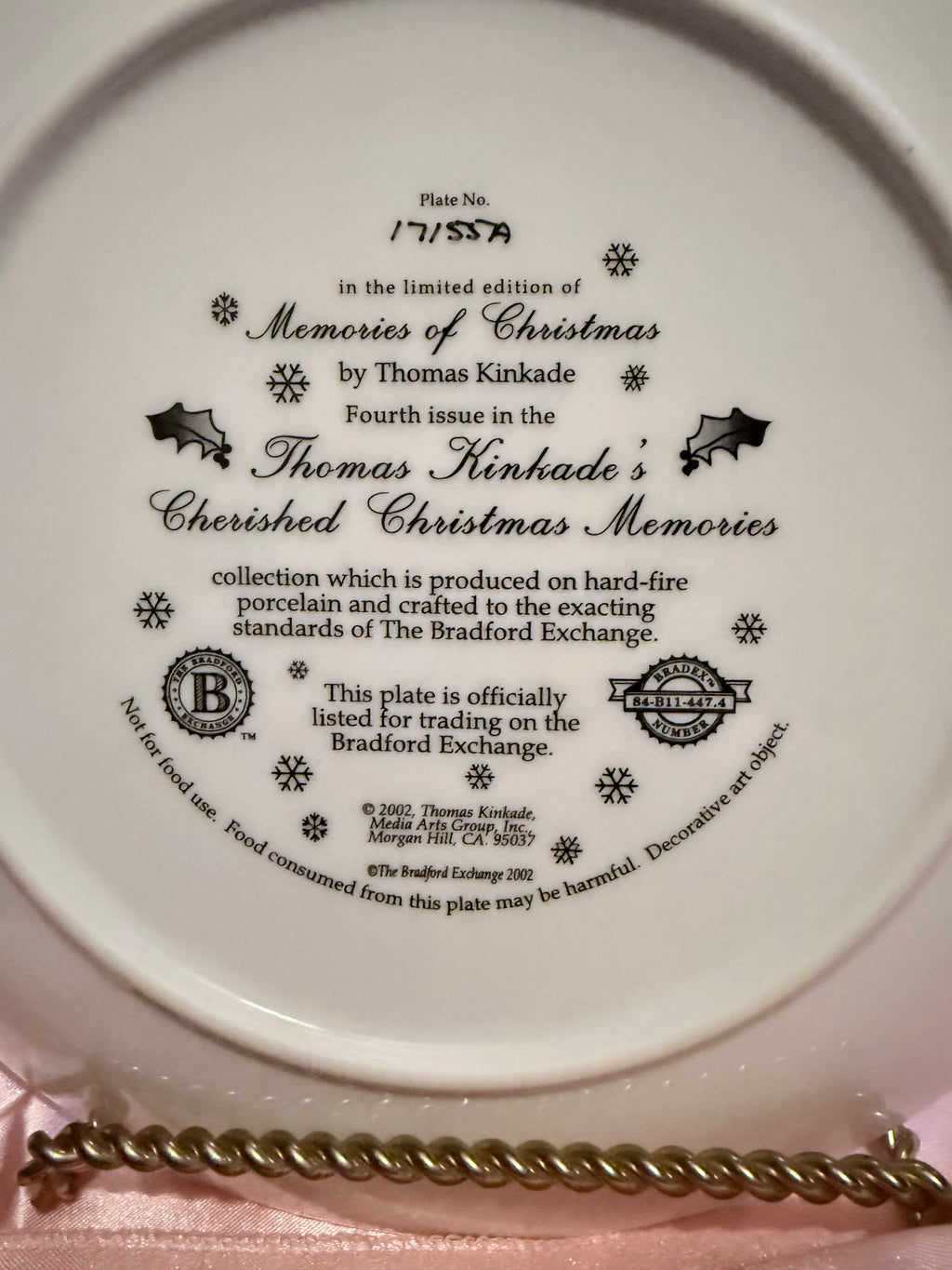 Bradford Exchange Thomas Kinkade - Memories of Christmas   Limited Plate 2002
