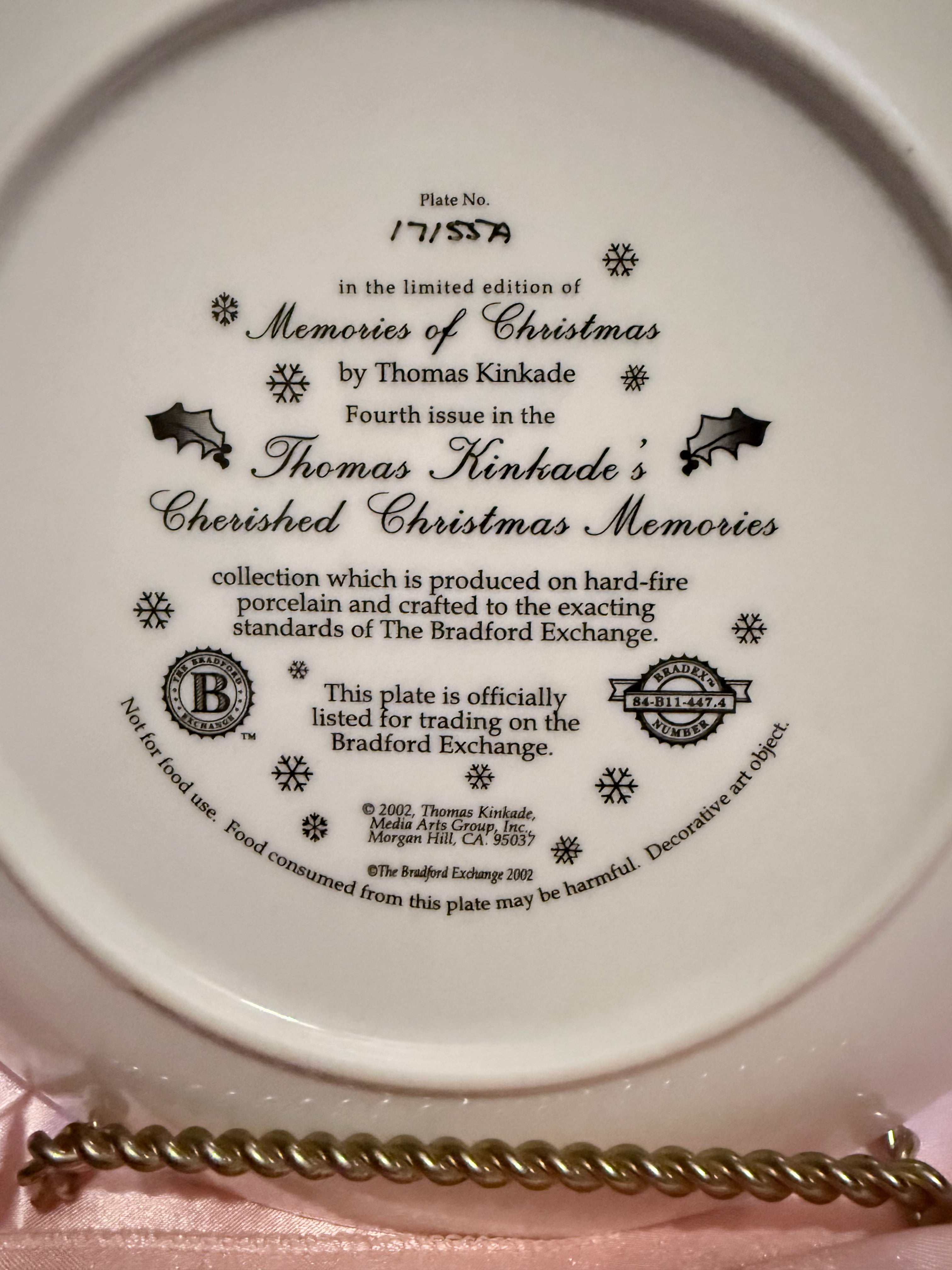 Bradford Exchange Thomas Kinkade - Memories of Christmas   Limited Plate 2002