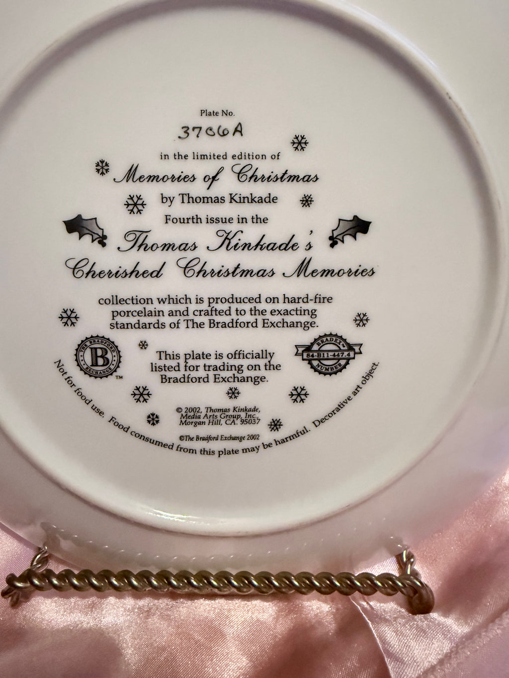 Bradford Exchange Thomas Kinkade - Memories of Christmas   Limited Plate 2002