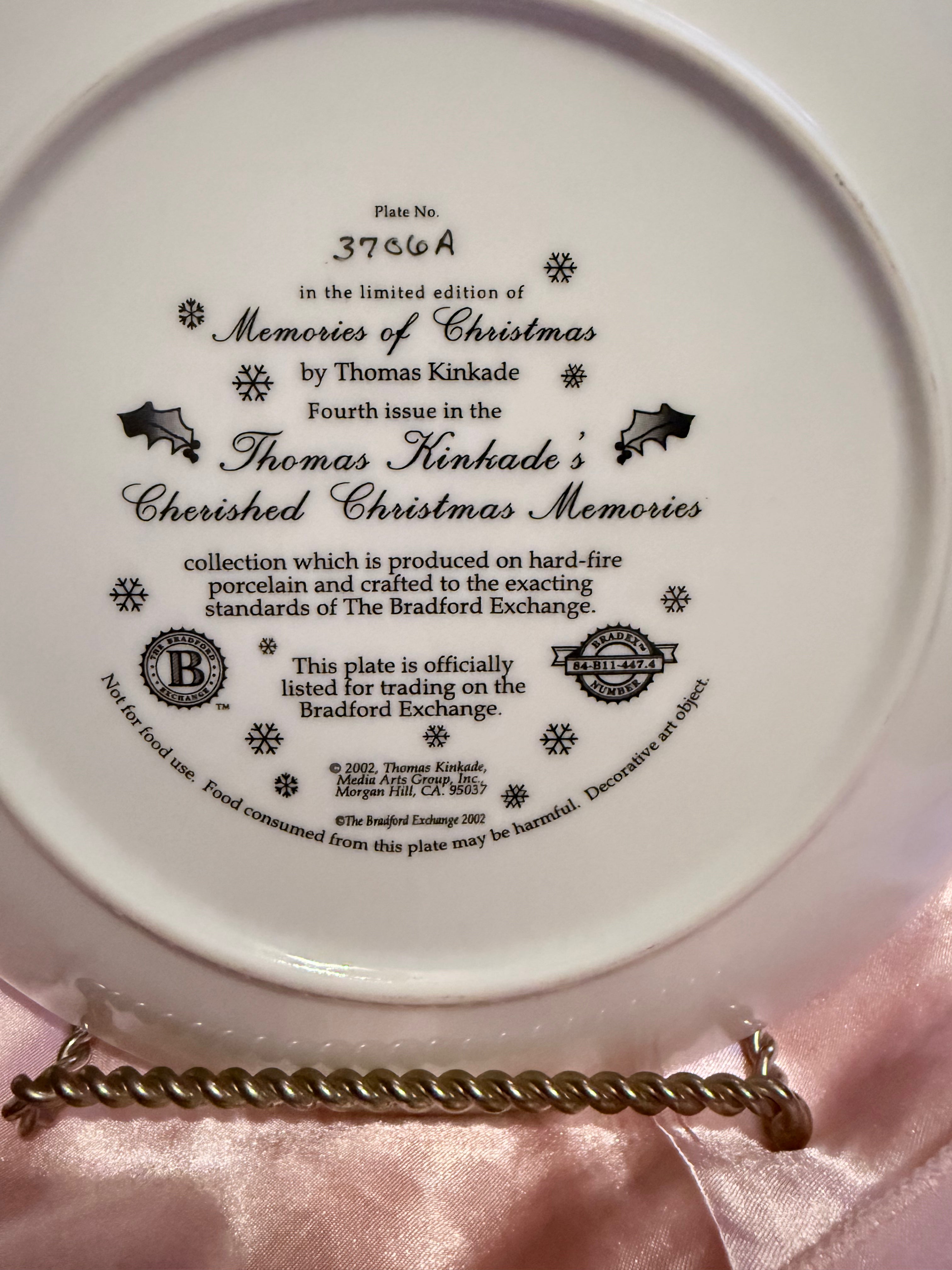 Bradford Exchange Thomas Kinkade - Memories of Christmas   Limited Plate 2002