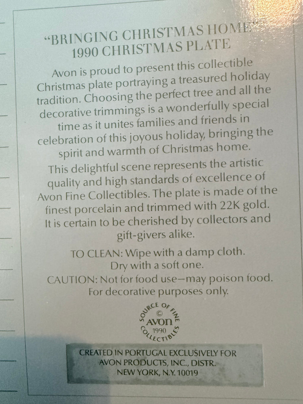Bringing Christmas Home — 1990 Avon Collector Plate