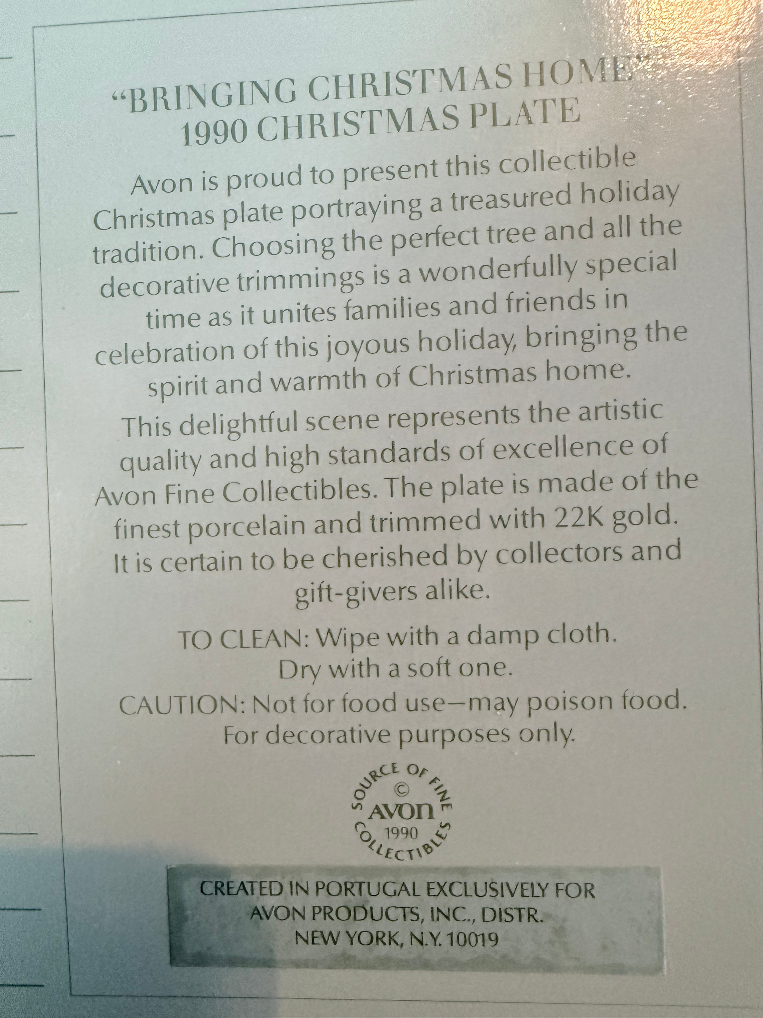 Bringing Christmas Home — 1990 Avon Collector Plate