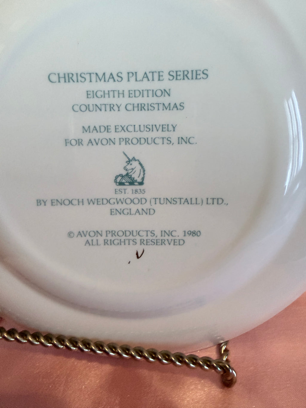 Antique Avon Christmas Plate Series 1980 "Country Christmas" Limited Edition, Made in England
